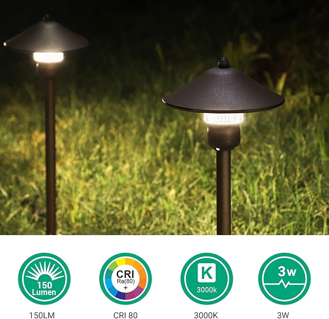 EDISHINE Low Voltage Pathway Lights, 3W 150 LM 3000K 16.5“ Tall LED Landscape Lights, 12V AC/DC 50,000Hrs Waterproof Aluminum Housing Outdoor Landscape Lighting for Path, Yard, Garden