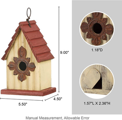Glitzhome 9" H Wooden Bird House Hanging Garden Birdhouse for Outside