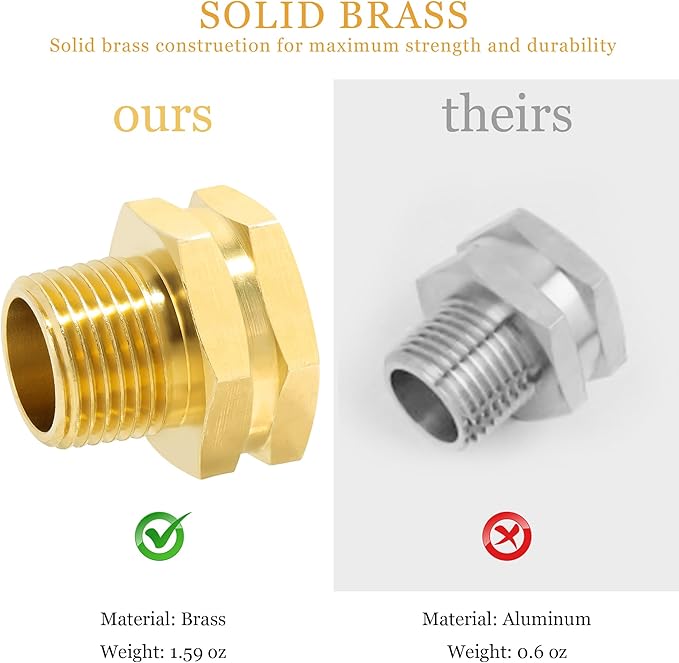 TAROSE 2 Pack Brass Garden Hose Adapter, 3/4” GHT Female x 1/2” NPT Male Connector, GHT to NPT Adapter Brass Hose Fitting,Brass Garden Hose to Pipe Fittings Connect