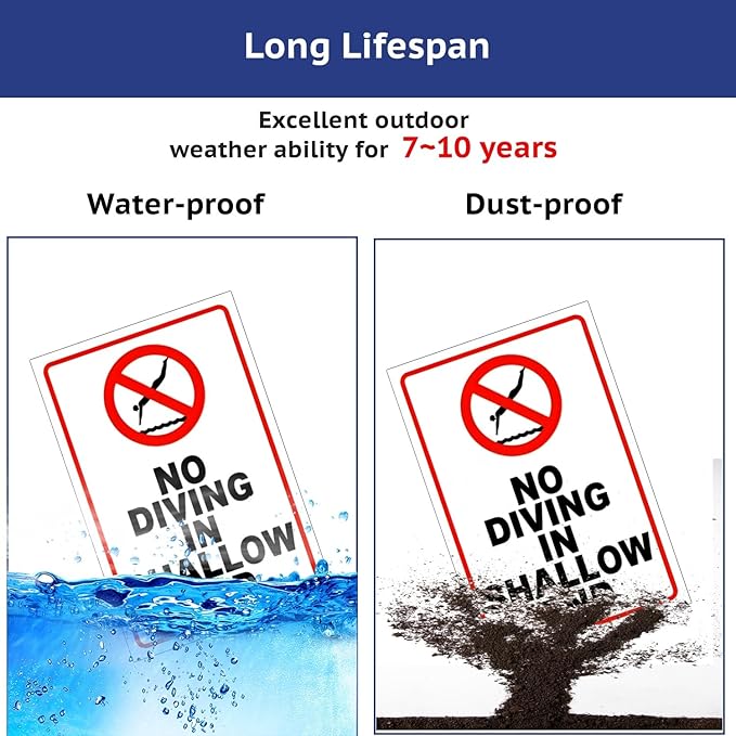 No Diving in Shallow End Pool Safety First! No Diving Signs for Pools - 12x8in Rustic Tinplate Outdoor Warning Decor