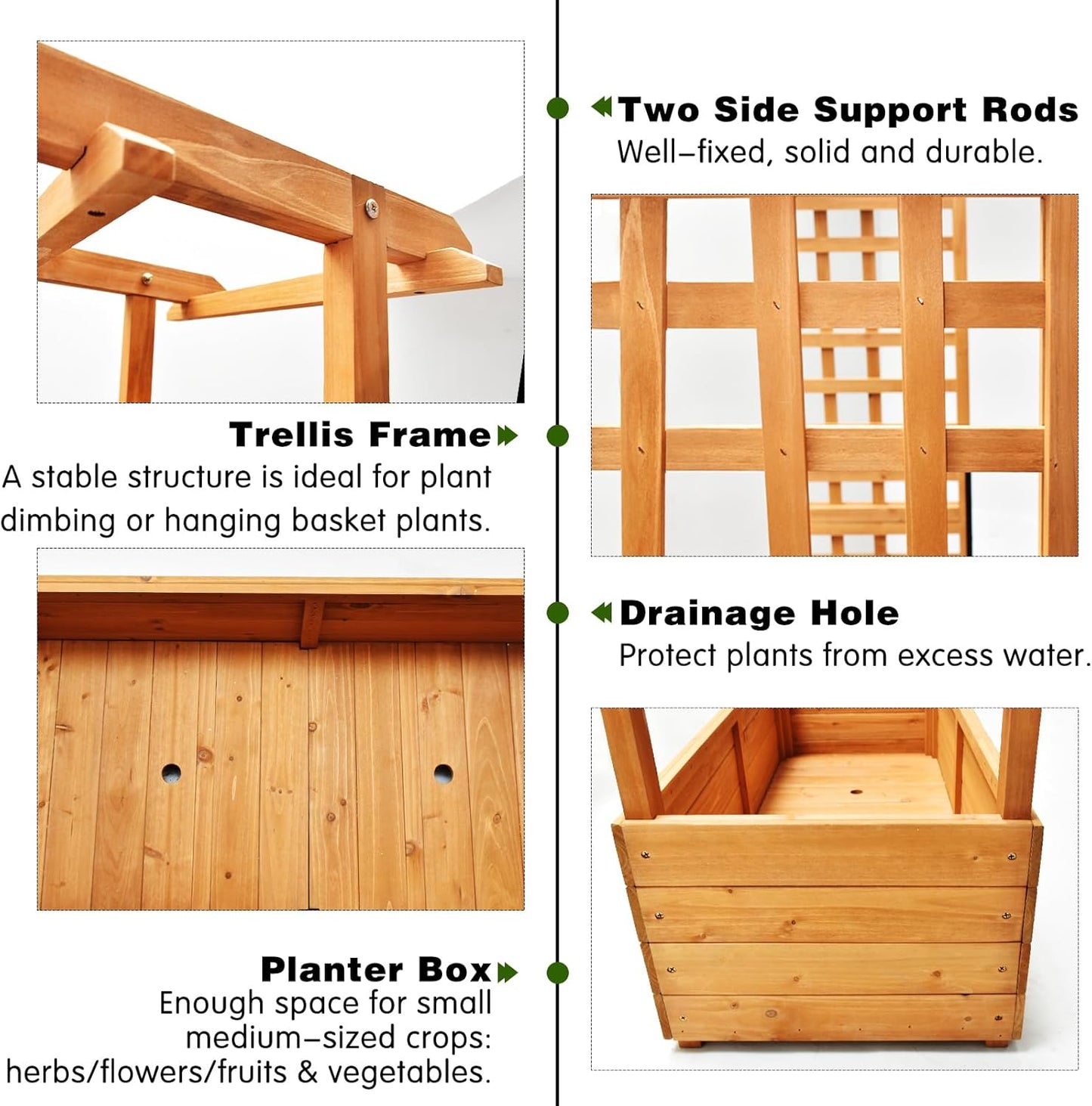 Raised Garden Bed with Wood Trellis Set of 2 Outdoor Planter Box for Tomatoes Climbing Vegetables Herbs Flowers Patio Pots Tall Hanging Roof 2 Drainage Holes Orange, 42.5" L x 17.3" W x 66.1" H