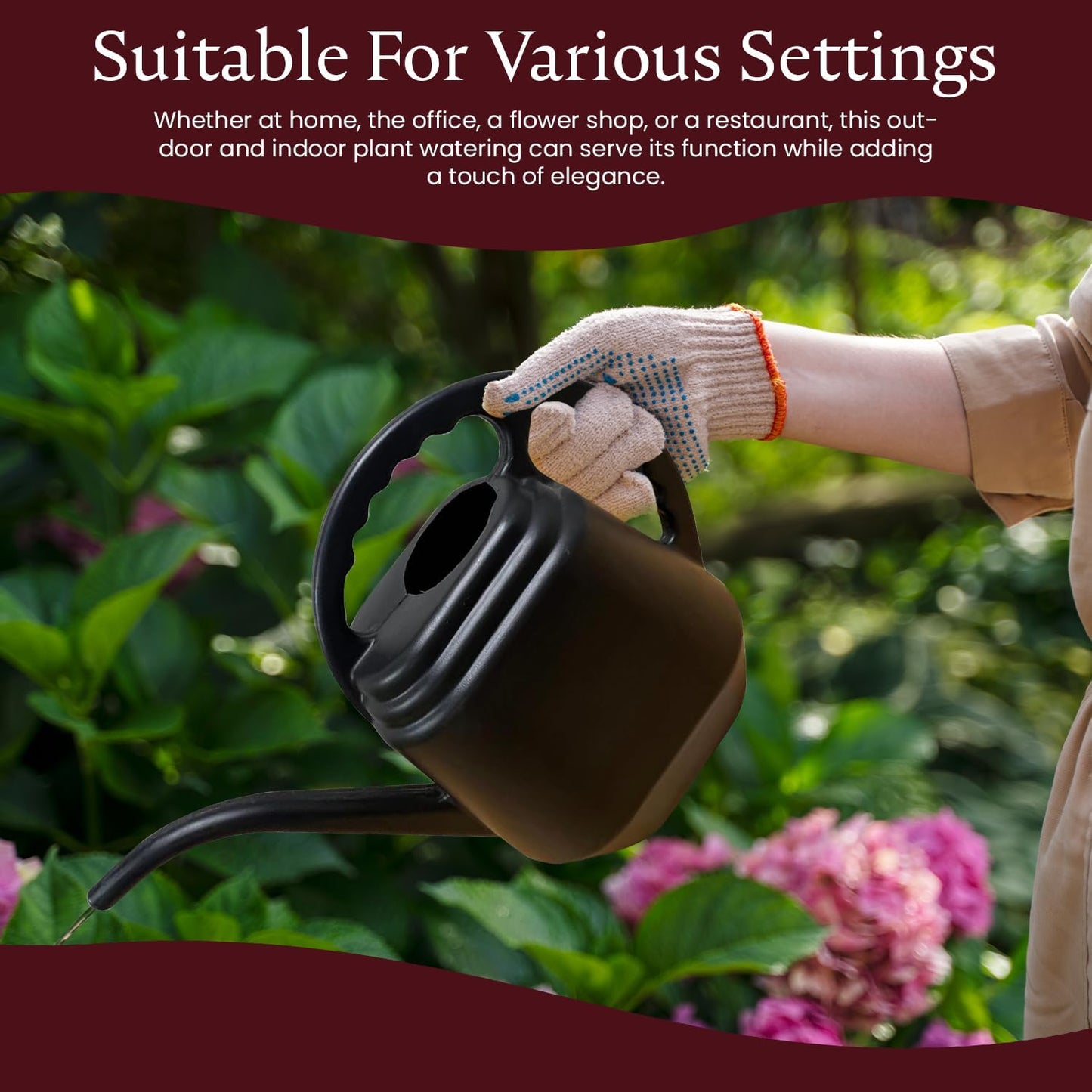 KP KOOL PRODUCTS 2 Liter Black Watering Can – Durable Plastic Indoor & Outdoor Plant Waterer – Lightweight Garden Tool with Easy Pour Spout – Perfect for Flowers, Herbs, and Houseplants – 1 Pack