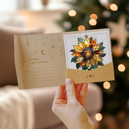 Golden Sunflower Acrylic Suncatcher Stained Glass Effect Window Car Hanging Christmas Ornament Indoor Outdoor Decor Garden Sun Catcher Panel for Sunflower Lover for Women Mom Grandma