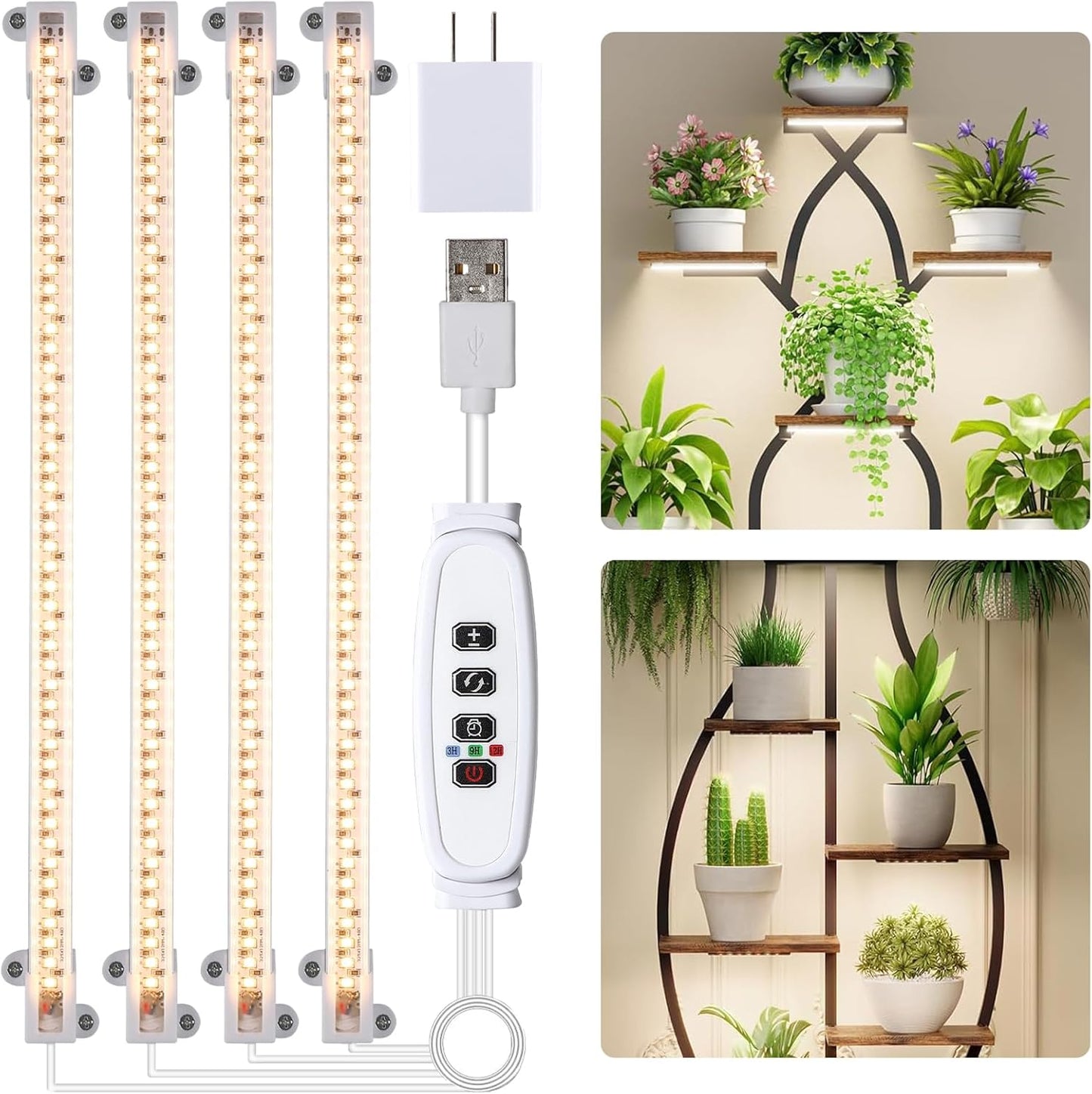 LED Grow Light Strips for Indoor Plants Full Spectrum 3500K, 192 LEDs Plant Light Bar with 3/9/12H Timer, 10 Dimmable Levels for Seedling Succulent, 13 Inches, 4 Head