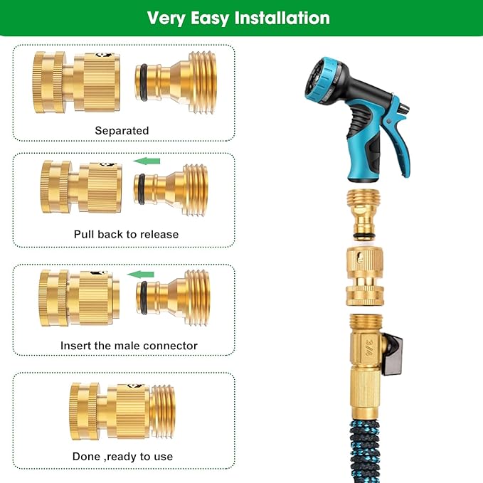 Garden Hose Quick Connectors, Solid Brass 3/4 Inch Thread Fitting, Water Hose Connectors Garden Hose Disconnect 3/4" GHT, No-Leak Male Female (6 Set)