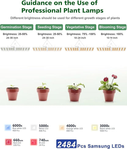 2024 New SPF6000 PRO 600W LED Grow Light 6x6ft Coverage with Veg & Bloom Dimmer Timer Full Spectrum Grow Lamps for Indoor Plants Seeding Flowering LED Plant Light Fixture