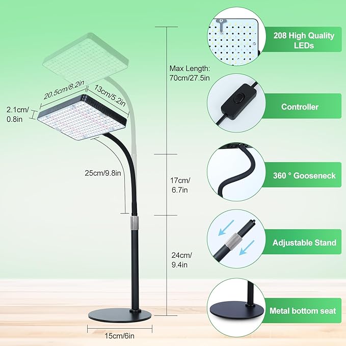 25 Watt Power Table Top Grow Lights for Indoor Plants, Seed Starting, Bonsai, 2500 Lumen Enough Bright Like A Small Sun for Your Jungle, Daisy Chain Function, 16"-24" Height Adjustable, Plug-and-Play