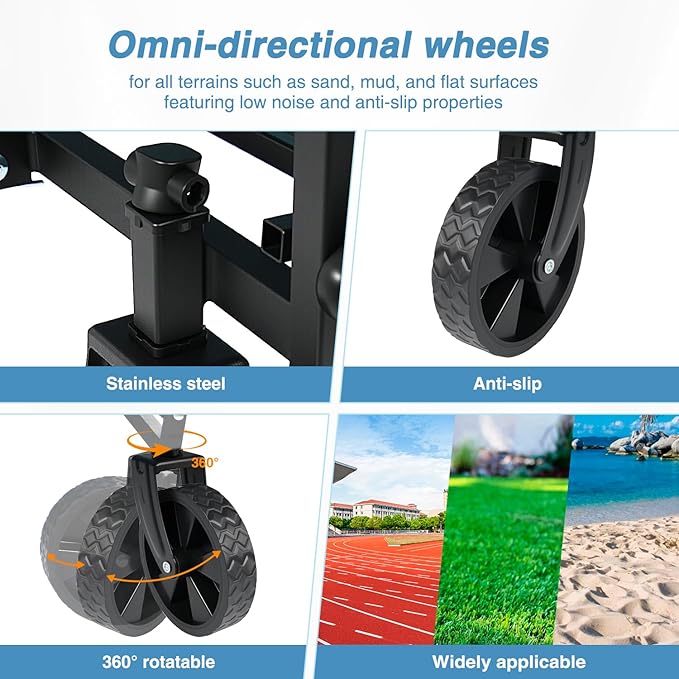 Yesker Foldable Wagon - 220lbs Collapsible Garden Carts with All Terrain Wheels for Outdoor Camping Sports Shopping Gardening - Heavy Duty Portable Utility Trolley (Blue)