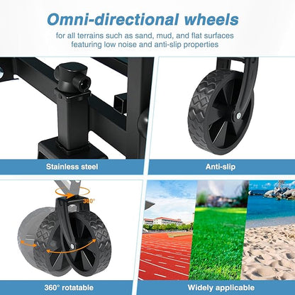 Yesker Foldable Wagon - 220lbs Collapsible Garden Carts with All Terrain Wheels for Outdoor Camping Sports Shopping Gardening - Heavy Duty Portable Utility Trolley (Black)