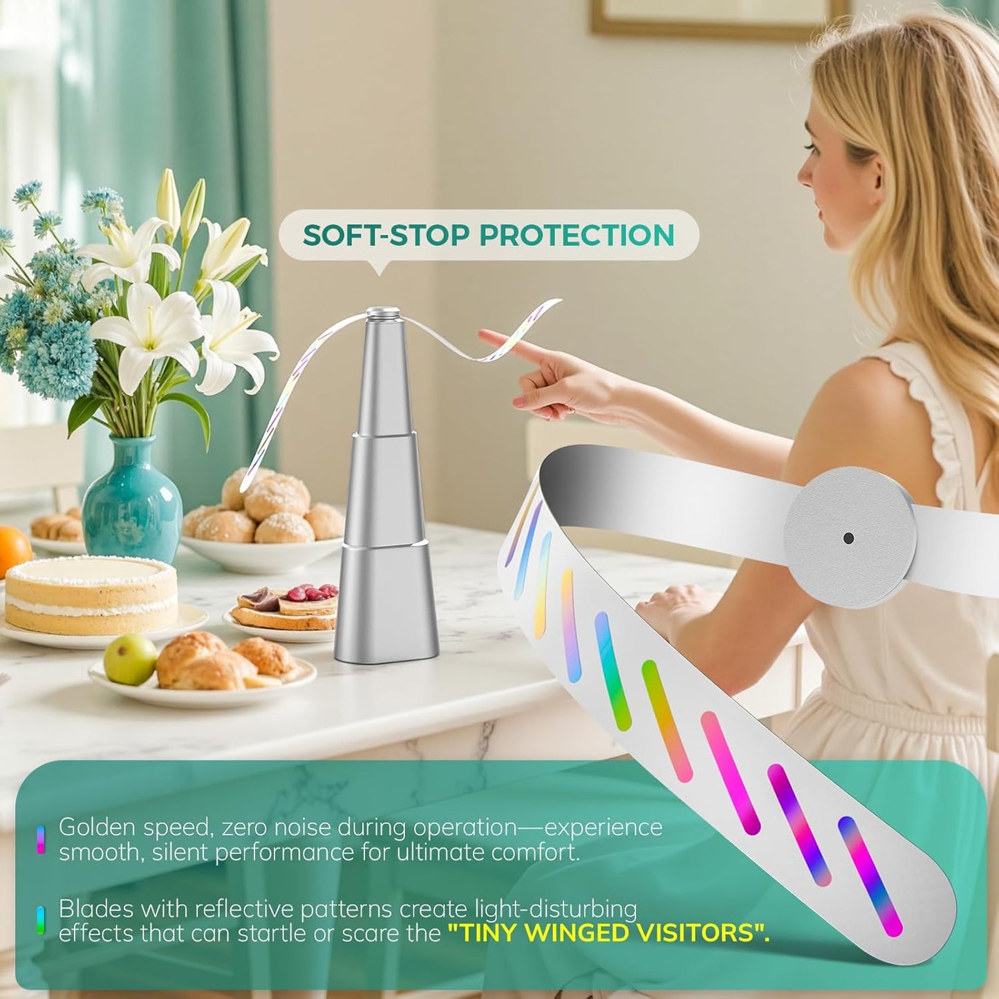 Grete Gotye Portable Battery Powered Food Fans for Tables Up to 15 Hours Working Time, Indoor Outdoor Mute Food Fan with Hook, Tabletop Fan for Home Restaurant Party Picnic Patio (4 Pack Silver)