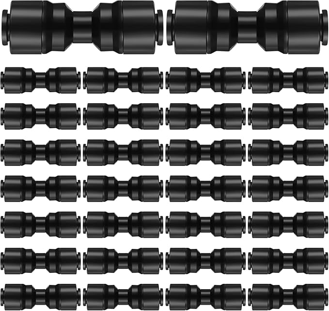 30 Pcs 1/4" Drip Irrigation Tee Connectors for Tube Quick Connect Parts Fittings for 1/4 Inch(6.35mm) Irrigation Tubing or Sprinkler(Black,Two Way Connector)