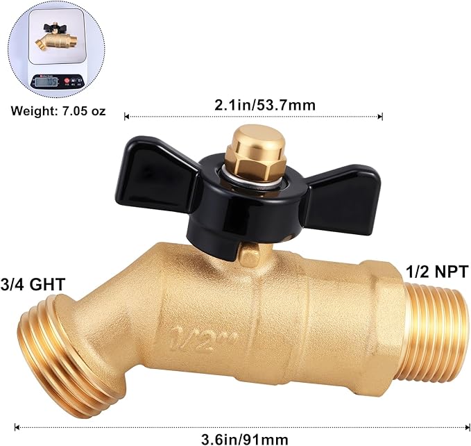 UNWAVER Garden Hose Full Flow Faucets Heavy Brass Bibb 1/2" Male NPT inlet Connection with 3/4" Male GHT water hose outlet (1/2 inlet Butterfly Handle 1PCS)