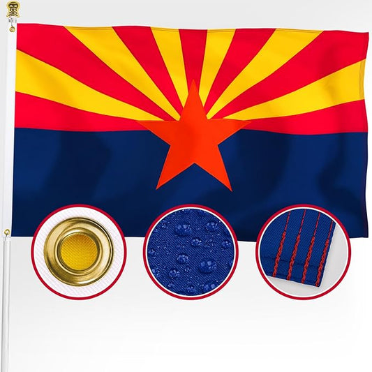 XIFAN Premium Arizona State Flag 3x5 ft Outdoor, Double Sided Embroidered Stars, Heavy Duty 210D Nylon AZ Flags, the Strongest Longest Lasting for Outside with Sewn Stripes/Brass Grommets