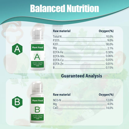 Hydroponics Nutrients (1000ml in Total), All Purpose Plant Food A & B, Hydroponics Supplies, Fertilizer for All Plants and Media, Hydroponics System Accessories for Vegetables Fruits Flowers Thrive