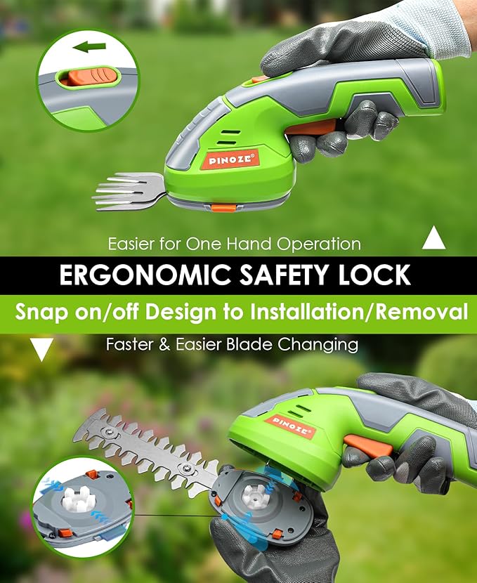 Cordless Grass Shear & Hedge Trimmer - 2 in 1 Handheld 7.2V Small Electric Bush Trimmer, 2.0Ah Rechargeable Battery Powered Shrub Trimmers Grass Cutter for Garden, Yard, Lawn Care - Grey/Green