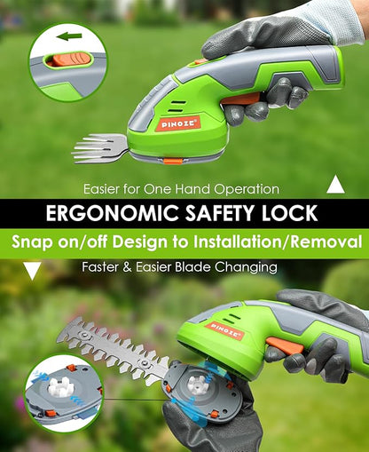Cordless Grass Shear & Hedge Trimmer - 2 in 1 Handheld 7.2V Small Electric Bush Trimmer, 2.0Ah Rechargeable Battery Powered Shrub Trimmers Grass Cutter for Garden, Yard, Lawn Care - Grey/Green