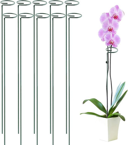 HiGift 10 Pack 36 Inch Plant Support Stake for Tall Plant, Garden Single Stem Flower Support Stake Indoor Plant Cage Support Ring for Peony, Orchid, Lily, Rose