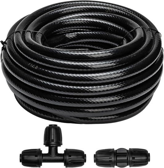 40 FT 1/2 inch Drip Irrigation Tubing Main Line Hose Tube for Garden Irrigation System (Includes 1/2" Straight Connector and 3-Way Connector)