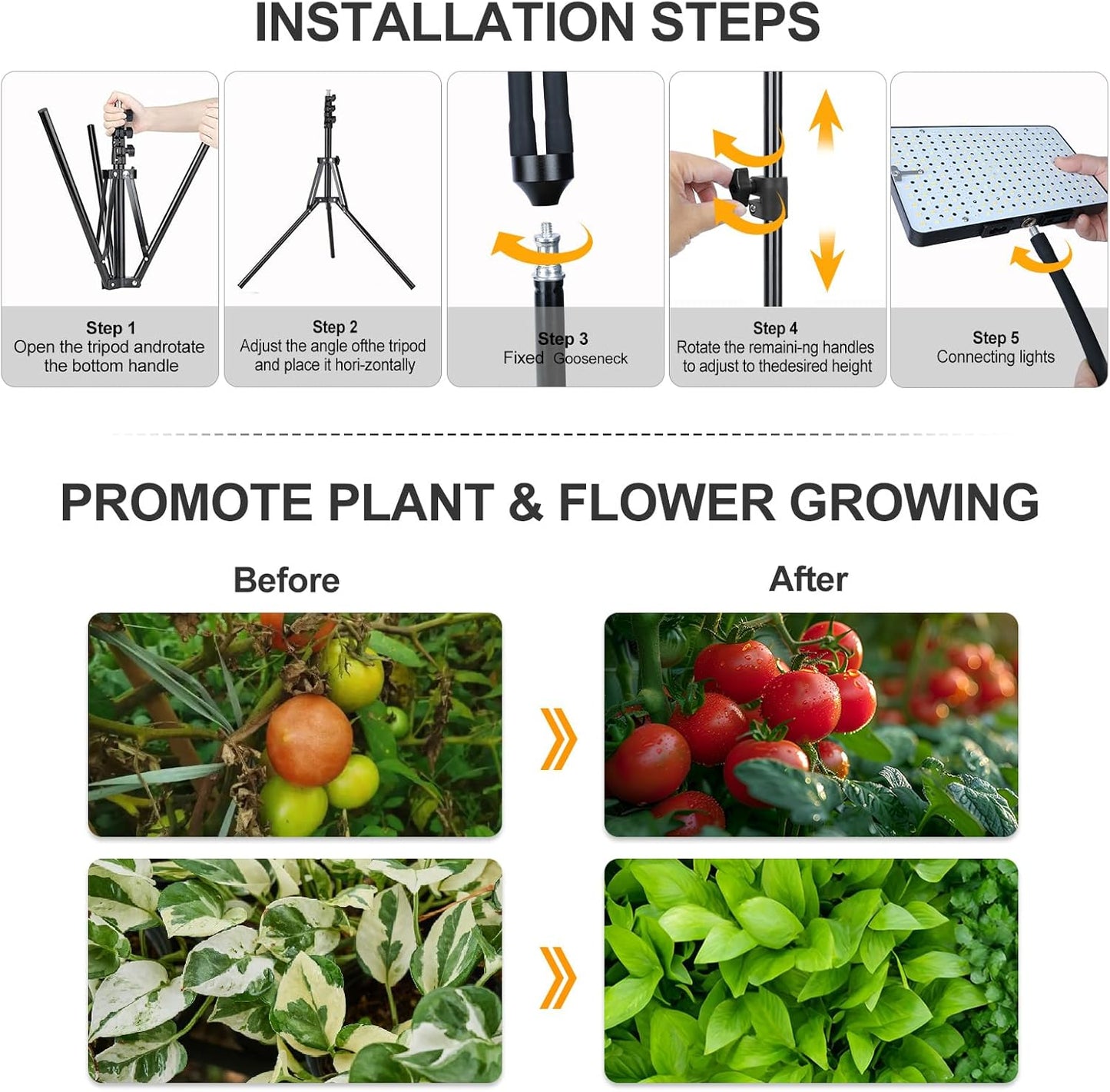 Grow Light with Stand, Orchbloom Grow Lights for Indoor Plants 50W, Natural Sunlight Full Spectrum Plant Growing Lamps for Houseplants & Bonsai Tree, 4/8/12 Hr Timer Plant Light Auto On/Off Everyday