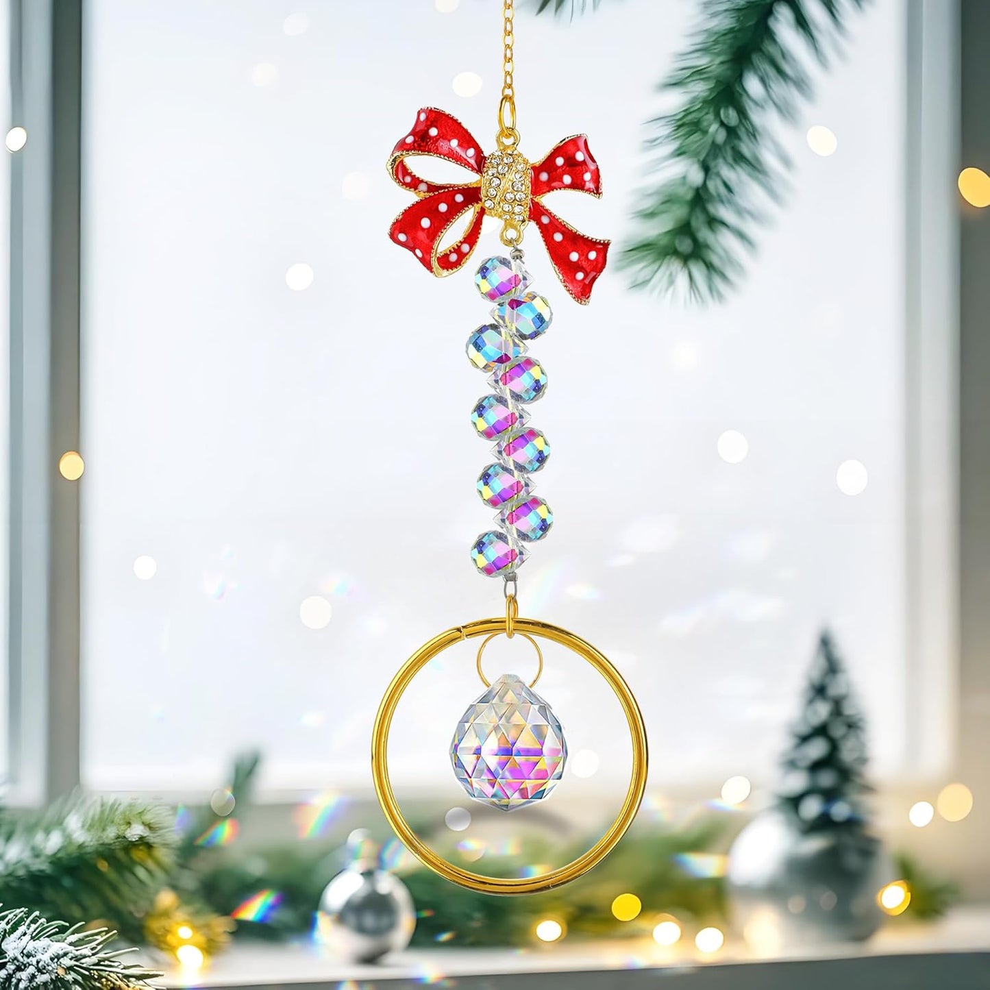 H&D HYALINE & DORA Crystal Suncatcher Rhinestones Bow-Knot Pendant Garden Sun Catcher Crystals Hanging Decor for Windows Christmas Home