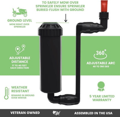 In-Ground 5-Inch Pop-Up Adjustable Sprinkler 2-Pack With Quick Hose Connectors And Splitter, QSK-742