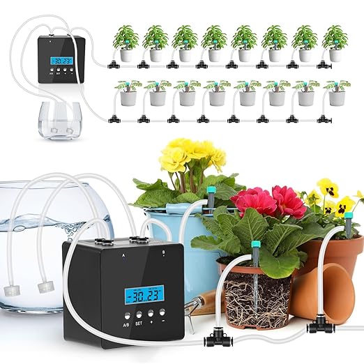 Automatic Watering System for Potted Plants | Indoor Plant Waterer with 30-Day Timer, Dual Self-Priming Pumps, Drip Irrigation Kit for 20 Plants