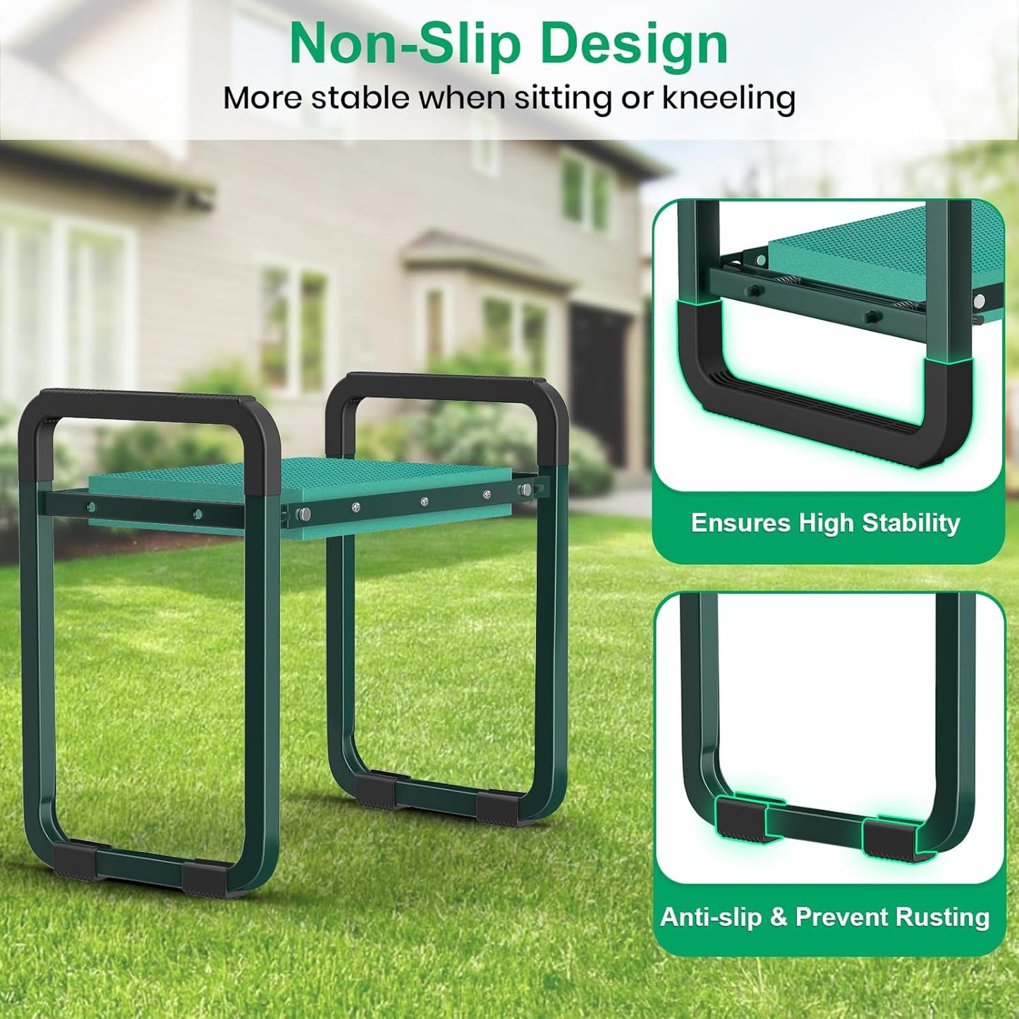 TomCare Garden Kneeler and Seat 11.14” Wider Larger Soft Kneeling Pad Garden Bench with 2 Large Tools Pouches Heavy Duty Foldable Garden Stool Gardening Gifts for Women Men Gardeners Seniors,Green