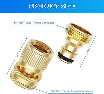 Garden Hose Quick Connector 3/4 Inch GHT, Solid Brass No-Leak Kit (4 Sets: 4 Male + 4 Female) - Quick Connect Fittings for Water Hose