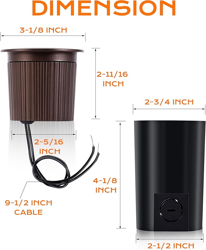 [6 Pack] CLOUDY BAY 9W LED Landscape Well Lights,2700K/3000K/3500K/4000K/5000K Selectable,Low Voltage 12V/24V Ground Lighting,Waterproof Outdoor In Ground Lights for Uplights,Bronze