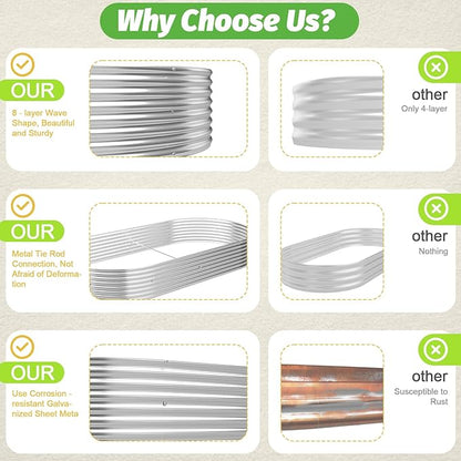 3 Pack 8x4FT Oval Galvanized Raised Garden Bed Outdoor,Metal Garden Bed for Vegetables,Above Ground Garden Box for Flower,Steel Raised Beds for Gardening