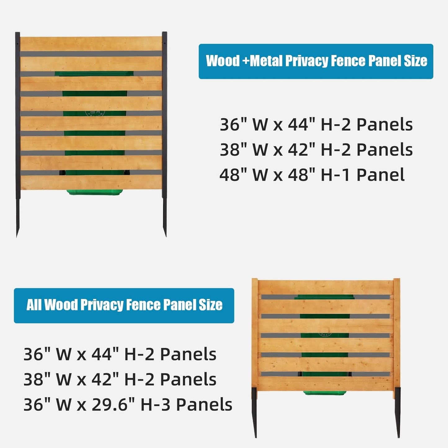 Privacy Fence Panels for Outside No Dig Fence Screen Garden Fence Wooden Air Conditioner Fence Panels for Outdoor Yard Trash Cans, AC, Compost Bin(48" W x 48" H-Horizontal-1 Panels Wood+Metal)
