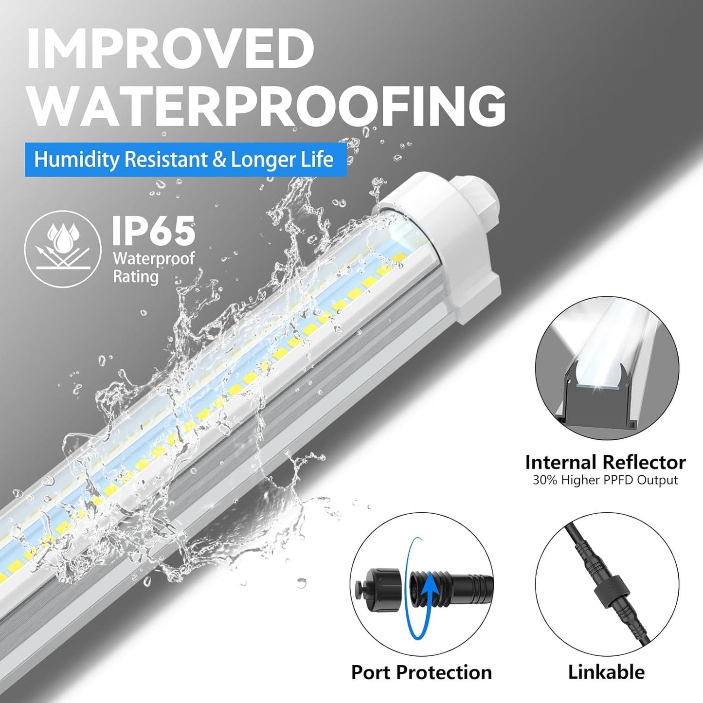 【2026 Waterproof Design】T8 Grow Lights for Indoor Plants, Full Spectrum LED Light for Seed Starting & Vegetables, 2FT 144W(6 X 24W, 900W Eqiv), Linkable Grow Light Strip with Switch, Yellow(6-Pack)