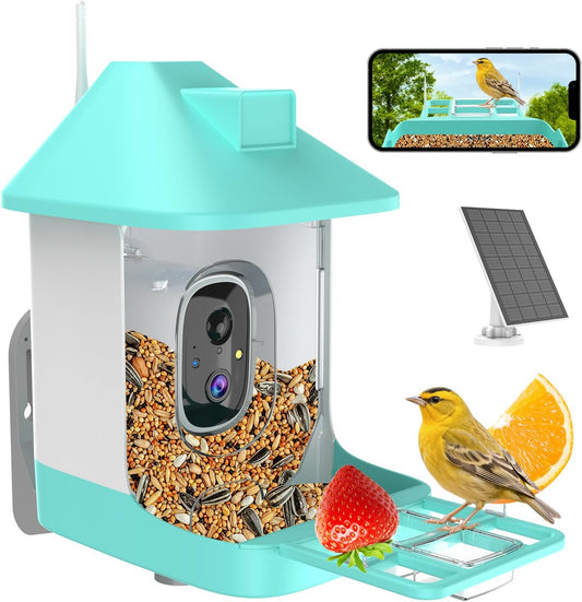 Bird Feeder with Camera,Smart Birdwatching Camera with Solar Powered,AI Identify Species,Instant Notifications,FHD Live View, Auto Record Video in Backyard,Ideal Gifts for Family and Bird Lovers,Blue