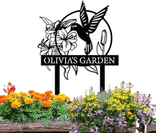 Personalized Garden Signs | Garden Stake Metal Sign | Custom Garden Sign | Customized Bird Garden Name Sign Yard Sign| Garden Signs Decorative Outdoor | Personalized Camping Gifts