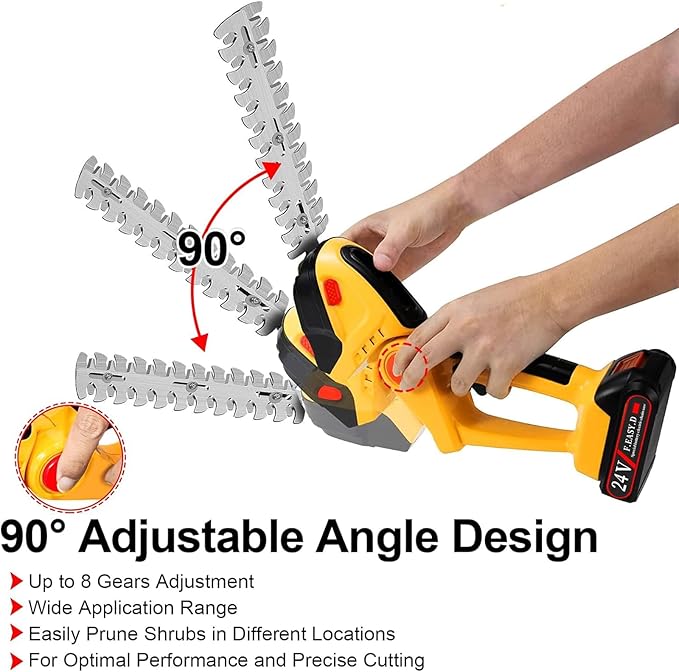 24V Cordless Hedge Trimmer & Grass Shear, 2 in 1 Handheld Shrubbery Trimmer Electric Grass Trimmer, Lightweight & Safe Grass Cutter/Hedge Shear with 2 Pcs Rechargeable Batterys and Charger
