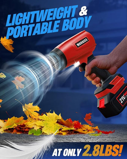 Cordless Leaf Blower with 2 X 4.0A 20000mAh Batteries Brushless Motor, Lightweight Low Decibel Turbo Jet Blower with Pro Earplugs for Patio Cleaning,Car Blowing Water, Blowing Leaves and Dust (Red)