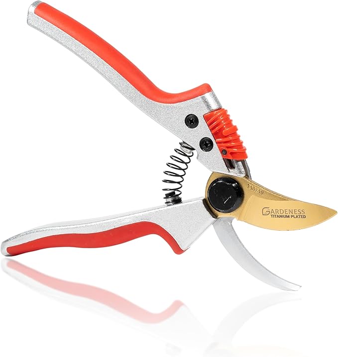 Gardeness Titanium Bypass Pruning Shears- SK5 Steel Garden Clippers For Gardening, Florist cutters-Floral Secateurs with Soft Comfort Grip Handles for Trimming Flowers, Branches, Shrubs and Plants