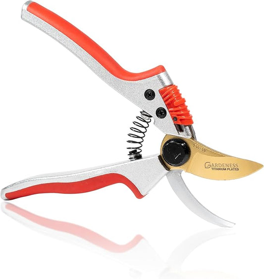 Gardeness Titanium Bypass Pruning Shears- SK5 Steel Garden Clippers For Gardening, Florist cutters-Floral Secateurs with Soft Comfort Grip Handles for Trimming Flowers, Branches, Shrubs and Plants