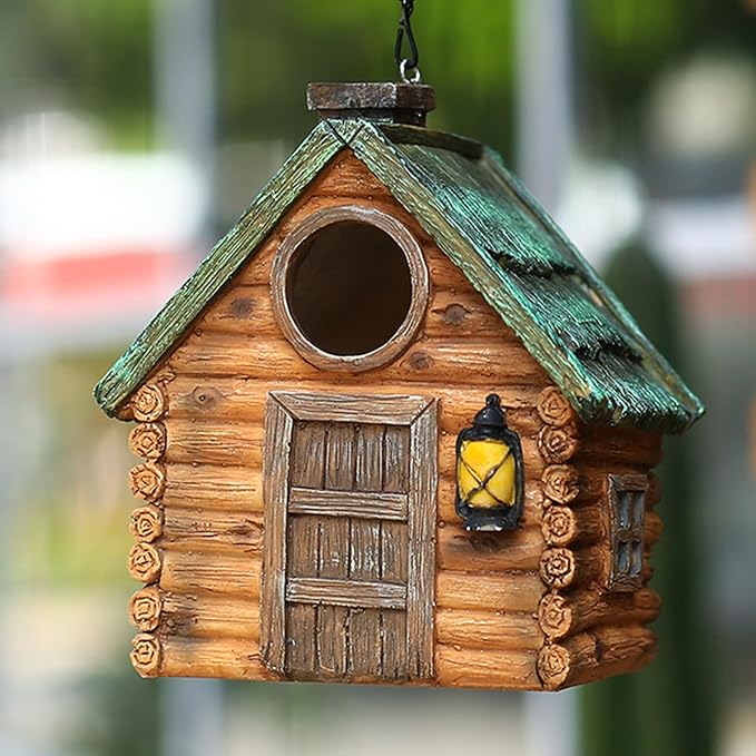 Real Wood-Look Resin Bird House – Waterproof & Durable Forest Bird Houses for Garden, Patio, Yard