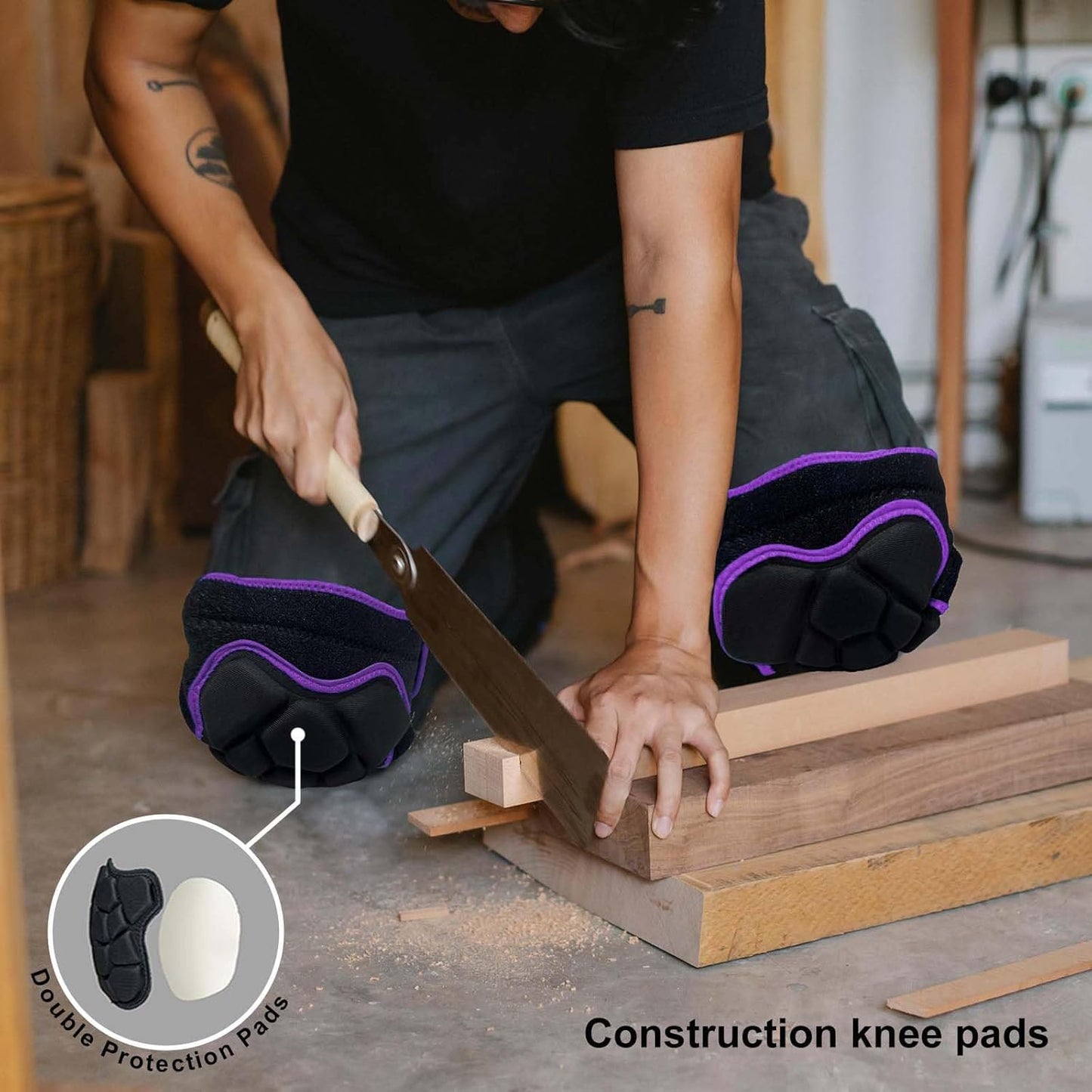 Gardening Knee Pads for Women Work, Adjustable Flooring Knee Pad for Men Construction, Cleaning Knee Protector with Thick Padded Knee Cushion for Roofing Tiling Repairing Housekeeping, Purple XL (1 Pair)