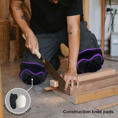 Gardening Knee Pads for Women Work, Adjustable Flooring Knee Pad for Men Construction, Cleaning Knee Protector with Thick Padded Knee Cushion for Roofing Tiling Repairing Housekeeping, Purple XL (1 Pair)