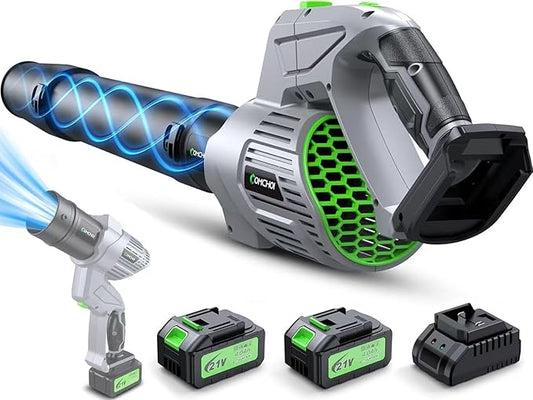 Electric Leaf Blower Cordless, 900,000 RPM, 2 x 4.0Ah Batteries & Charger, Handheld Leaf Blowers for Lawn Care, 5 Speed Mode, Portable Lightweight Grass Blower for Yard, Patio & Outdoor Use (Gray)