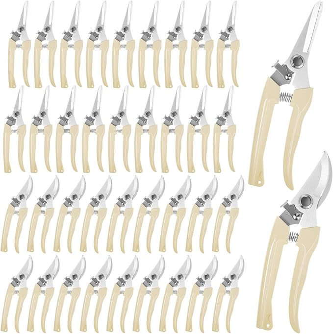 Amylove 24 Pcs Garden Flower Shears Pruning Scissors Heavy Duty Plant Scissors Garden Clippers Hand Bypass Pruner for Gardening Plants Hedge Flower Tree Cutting Miniature Bonsai Modeling(Beige)