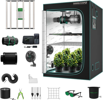 Mars Hydro 4x4 Smart Grow Tent Kit Complete System with Smart Controller 43,480W FC-E4800 Dimmable Light 2646Pcs LED,48"x48"x80" 1680D High Reflective Mylar,6inch Smart WiFi Control Ventilation Kit