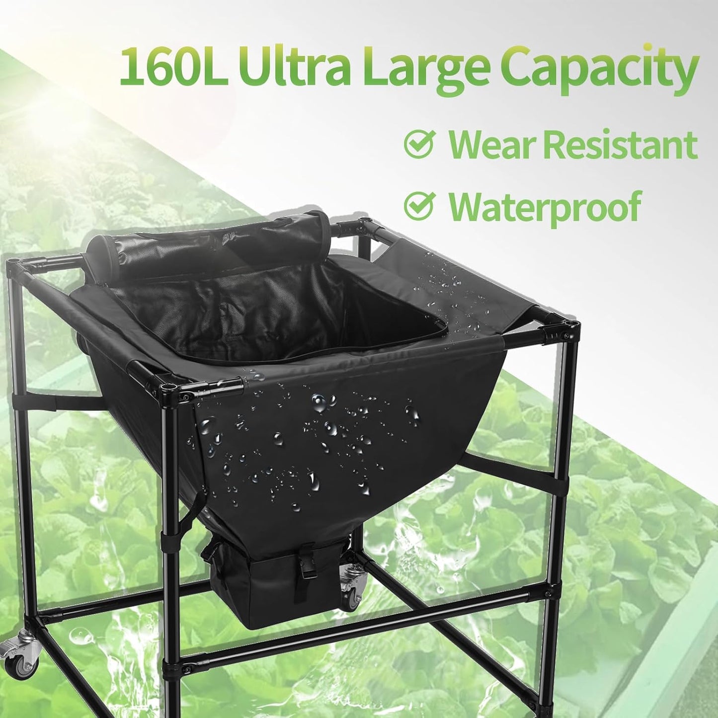 Urban Composting Bag 160L, Layered Harvest Design, Heavy-Duty Casters, All-Metal Frame + Oxford Fabric, Fertilizer Collection, Breathable Lid for Home, Garage, Basement, Kitchen