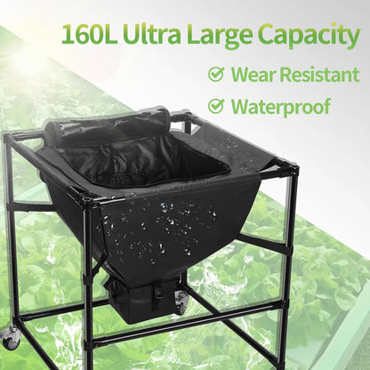Urban Composting Bag 160L, Layered Harvest Design, Heavy-Duty Casters, All-Metal Frame + Oxford Fabric, Fertilizer Collection, Breathable Lid for Home, Garage, Basement, Kitchen