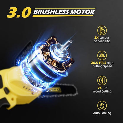 Cordless Pole Saw & Mini Chainsaw 2-IN-1, 21V 3Ah Battery Powered 6 Inch Brushless Electric Rotatable Pole Saw, 15-Foot Max Reach & Multi-Angle for Tree Branches Pruning, Wood Cutting