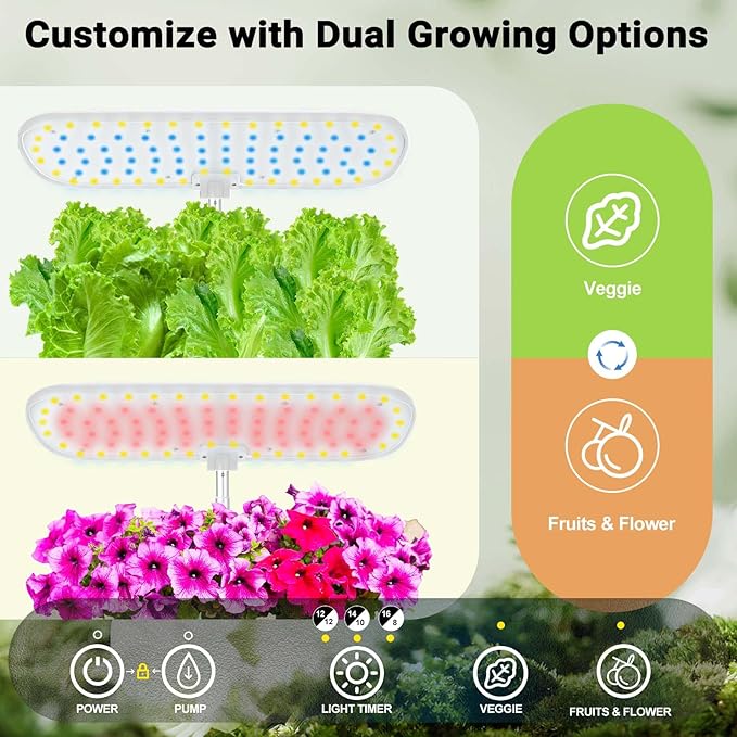 Large Hydroponics Growing System 14 Pods, Indoor Herb Garden with LED Grow Light, 5L Water Tank, Hydroponic Grow Kit with 3 Auto-Timers, Rotatable Light Panel and Child Lock for Home School Gardening