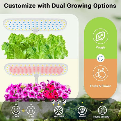 Large Hydroponics Growing System 14 Pods, Indoor Herb Garden with LED Grow Light, 5L Water Tank, Hydroponic Grow Kit with 3 Auto-Timers, Rotatable Light Panel and Child Lock for Home School Gardening