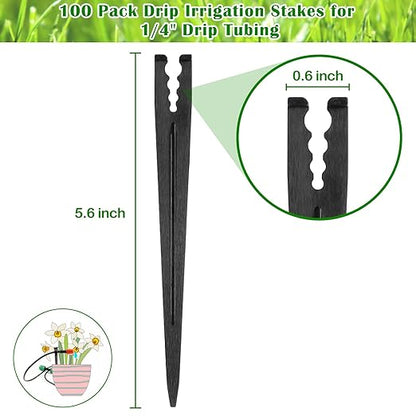 100 Pieces Drip Irrigation Support Stakes for 1/4 Inch Tubing: 1/4'' Drip Tube Holder Stakes for Irrigation Hose Emitter Support Greenhouse Garden Vegetable Flower Beds Herbs Growing